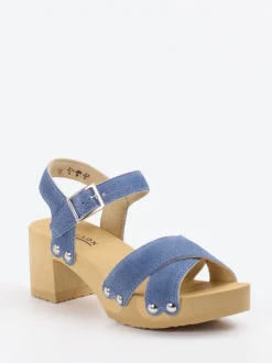 Softclox – Sandale aus geprägtem Leder in Blau