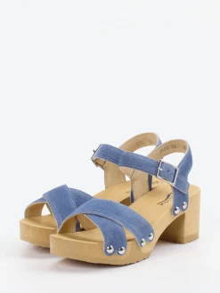 Softclox – Sandale aus geprägtem Leder in Blau