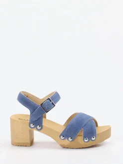 Softclox – Sandale aus geprägtem Leder in Blau