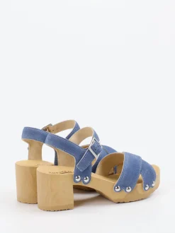 Softclox – Sandale aus geprägtem Leder in Blau