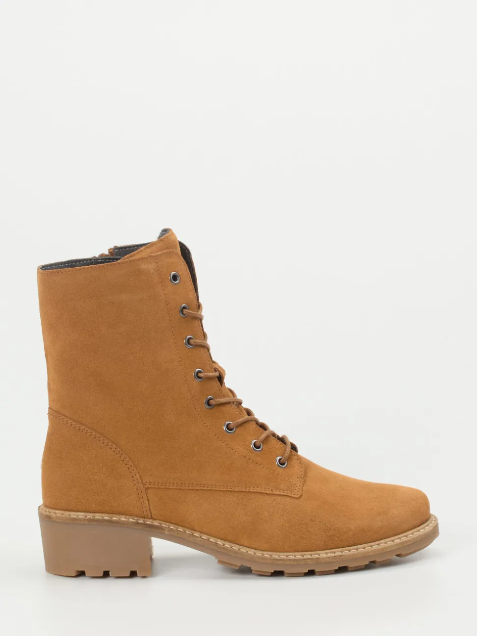 Solidus – Schnürstiefeletten aus Veloursleder cognac