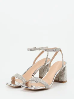Steve Madden – High Heel Sandalette aus Metallicleder silber
