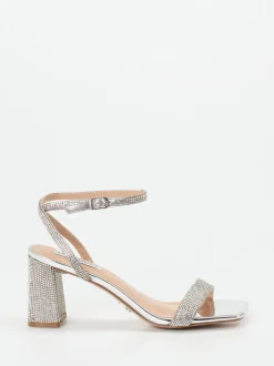 Steve Madden – High Heel Sandalette aus Metallicleder silber