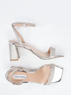 Steve Madden – High Heel Sandalette aus Metallicleder silber
