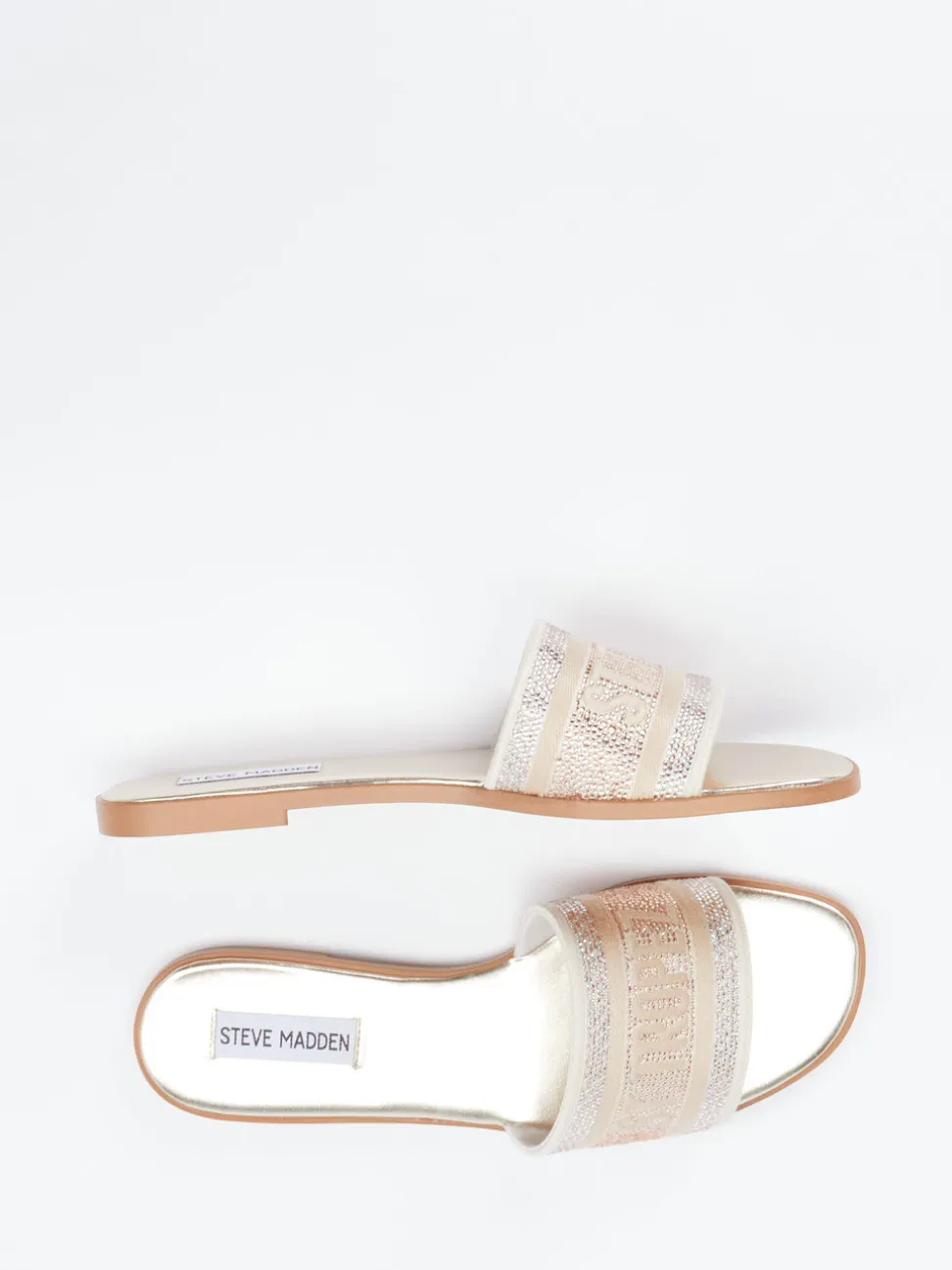 Steve Madden – Slides aus Textil mit Glitzerbesatz