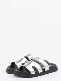 Steve Madden – Slides aus Synthetikleder in Silber
