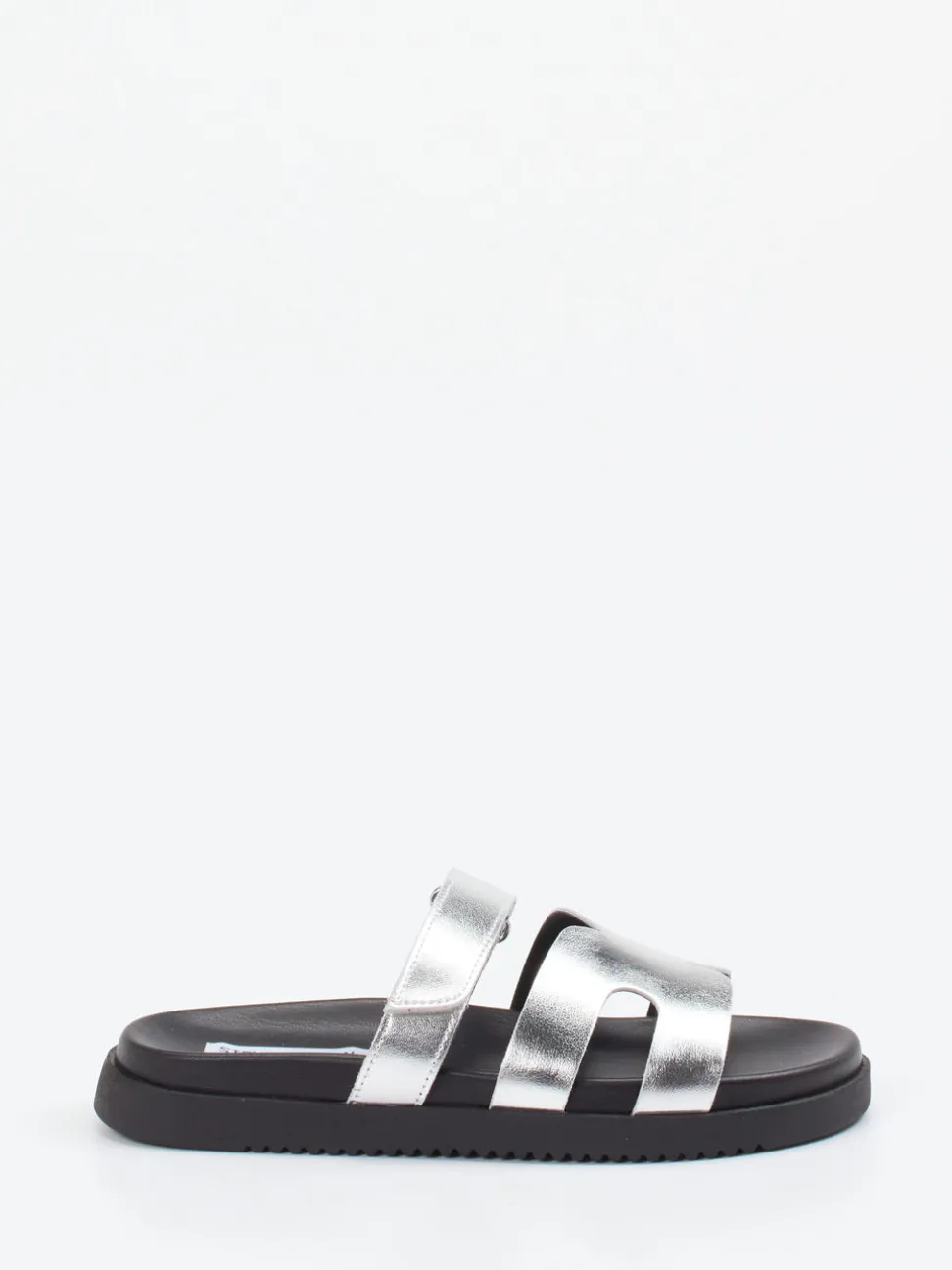 Steve Madden – Slides aus Synthetikleder in Silber
