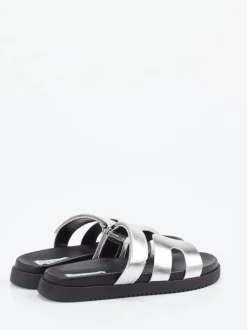 Steve Madden – Slides aus Synthetikleder in Silber