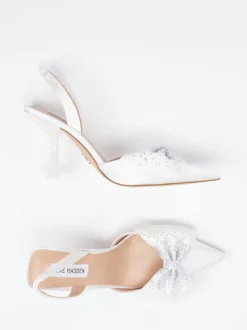 Steve Madden – Slingpumps aus Textil in Satinoptik Weiß
