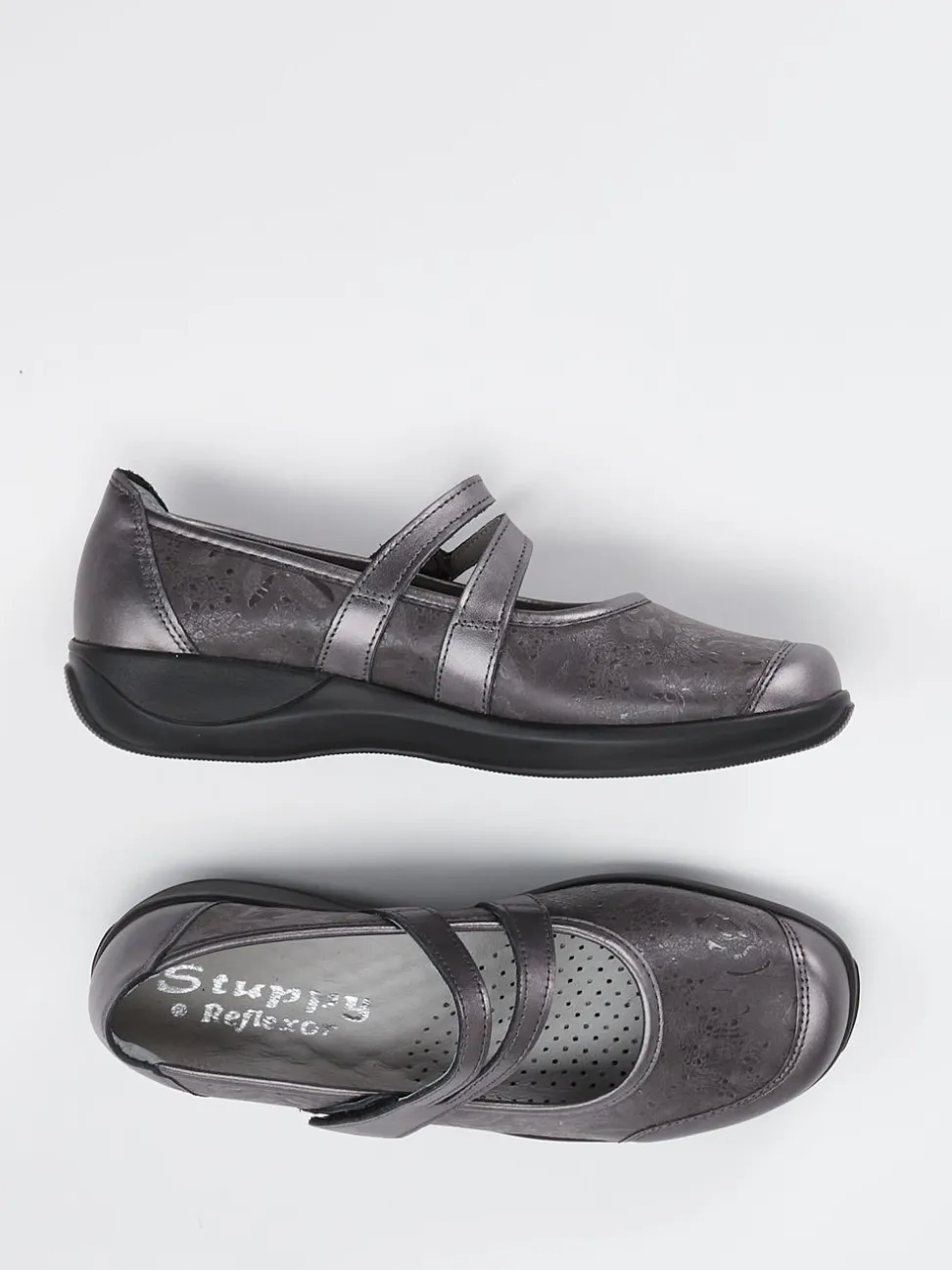 Stuppy – Mary Janes aus Stretch mit Metallicfinish