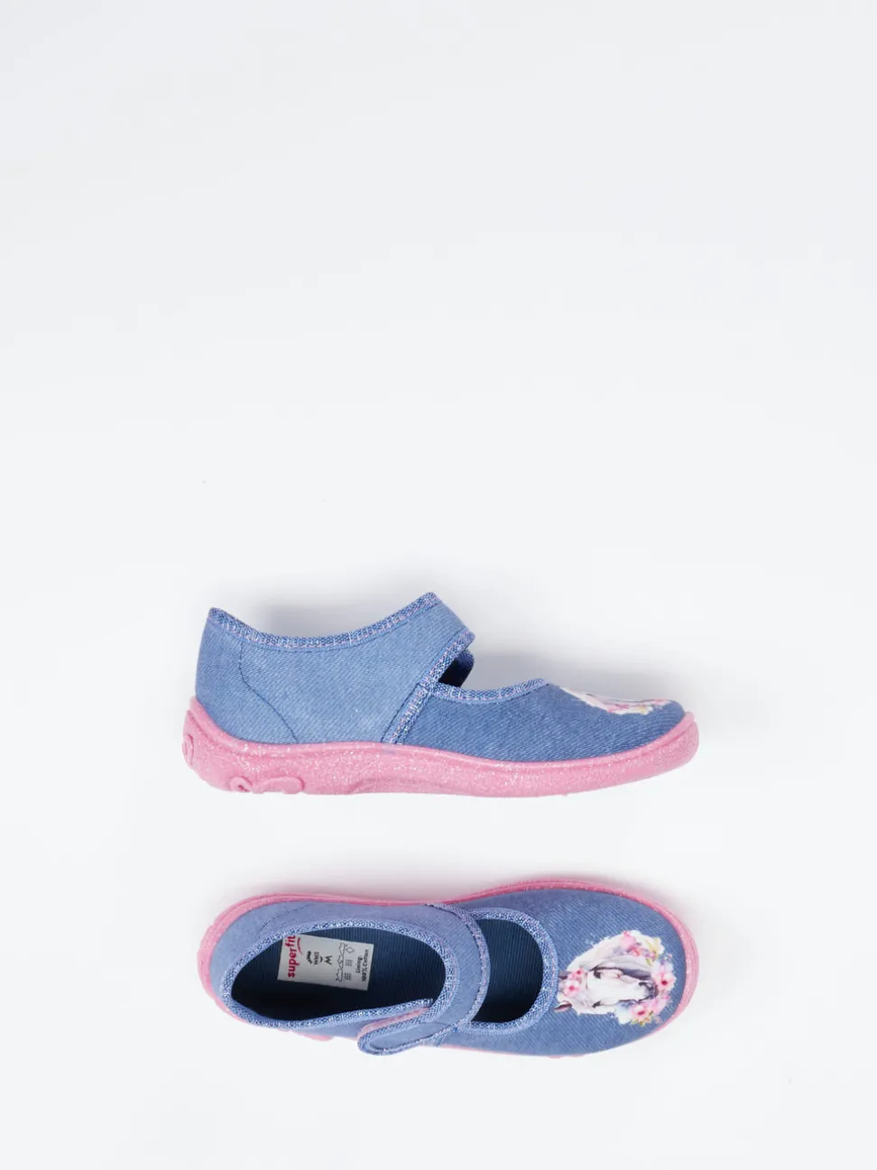 Superfit – Kinderhausschuh aus Textil jeansblau glitzernd