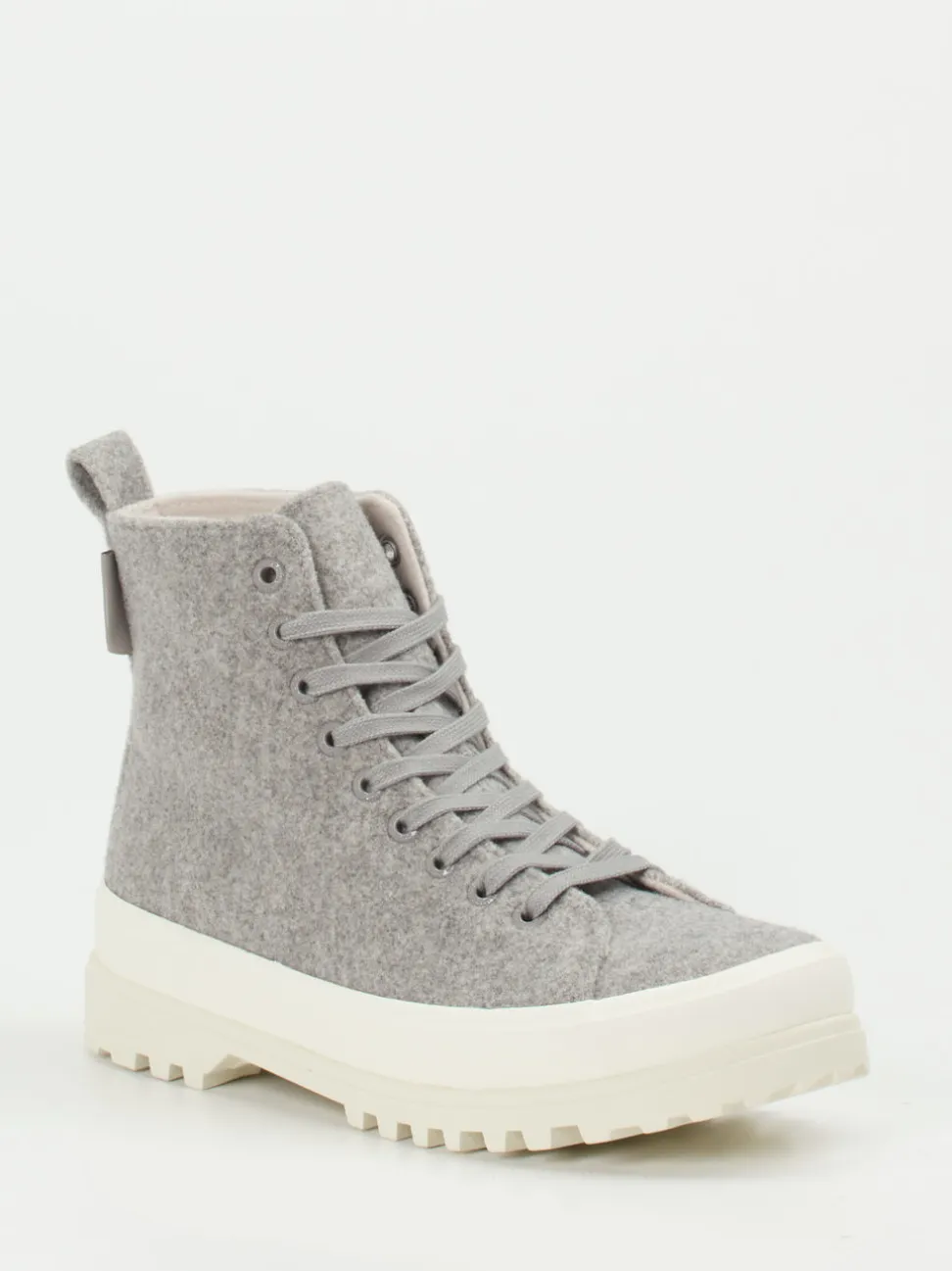 Superga – Schnürboots aus Filztextil Hellgrau