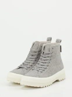 Superga – Schnürboots aus Filztextil Hellgrau