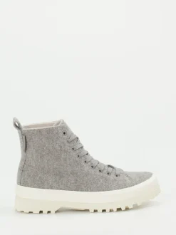 Superga – Schnürboots aus Filztextil Hellgrau