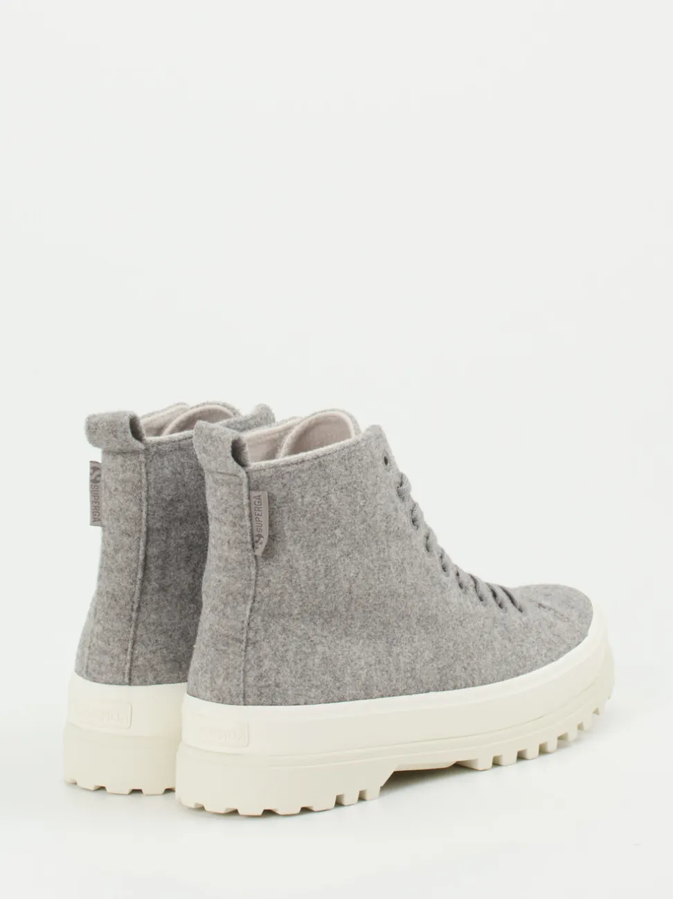 Superga – Schnürboots aus Filztextil Hellgrau