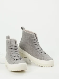 Superga – Schnürboots aus Filztextil Hellgrau