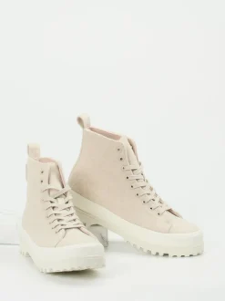 Superga – Schnürboots aus Filz in Cremebeige