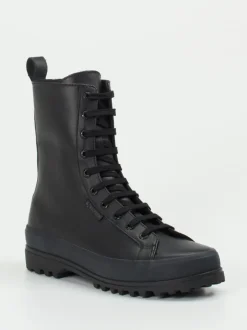Superga – Schnürboots aus Kalbleder schwarz