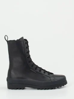 Superga – Schnürboots aus Kalbleder schwarz