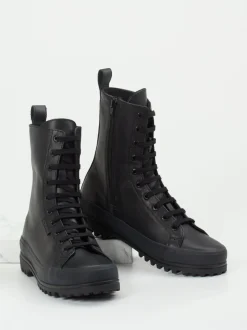 Superga – Schnürboots aus Kalbleder schwarz