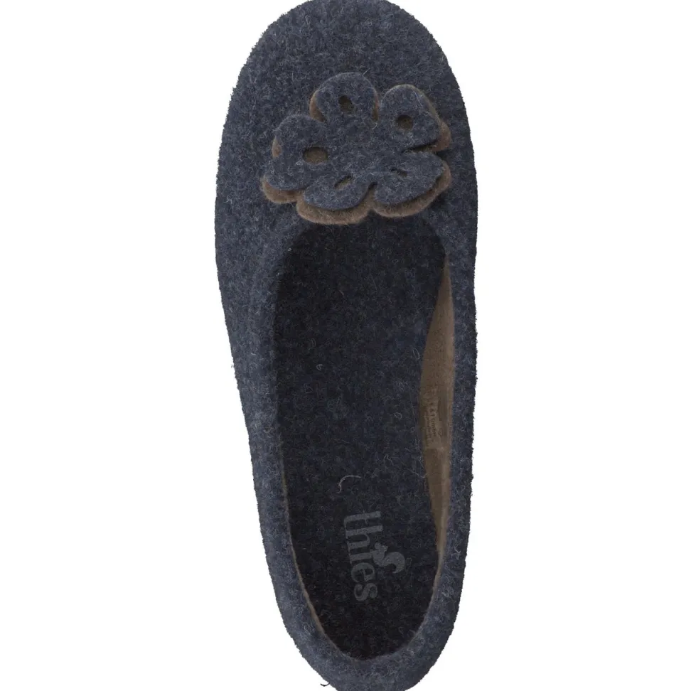 Thies – Ballerina-Hausschuh aus Wollfilz Dunkelblau