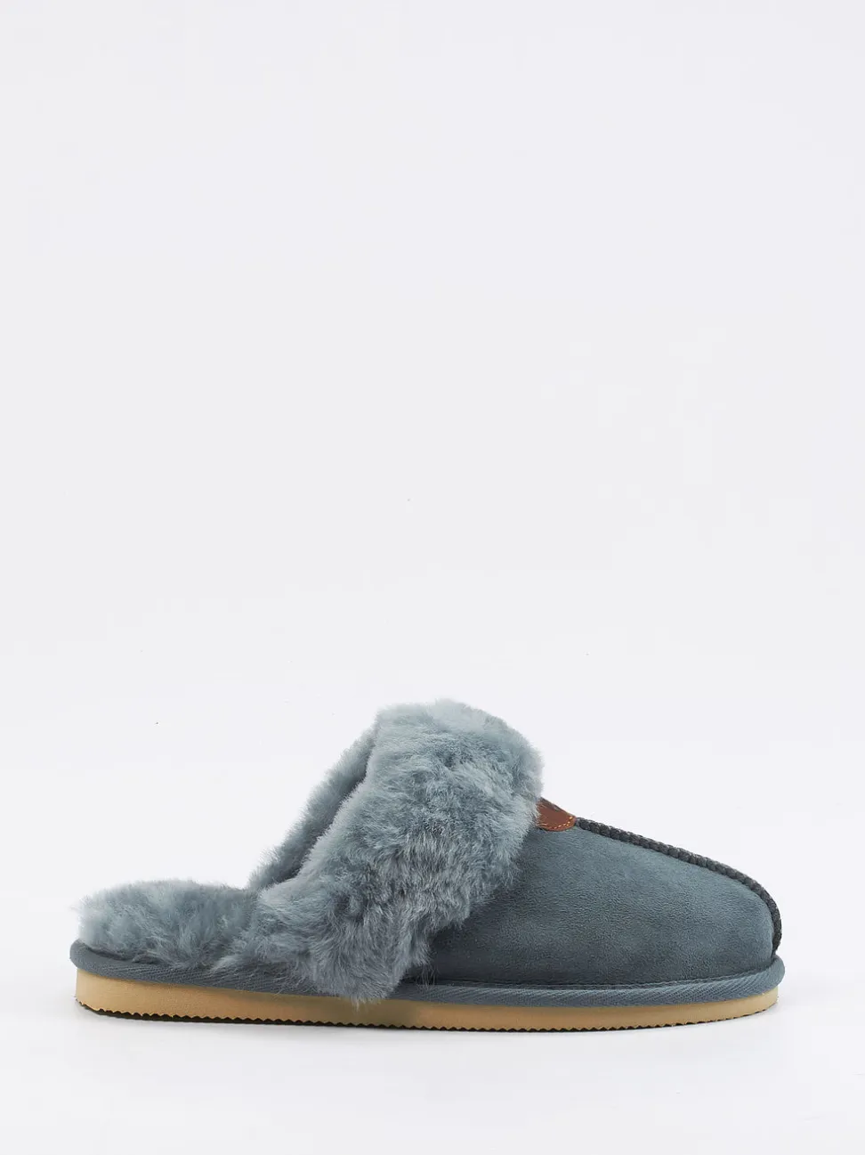 Thies – Lammfell-Pantoffel aus Veloursleder blaugrau