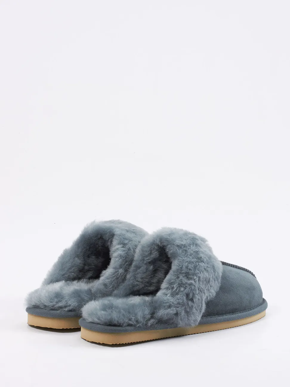 Thies – Lammfell-Pantoffel aus Veloursleder blaugrau