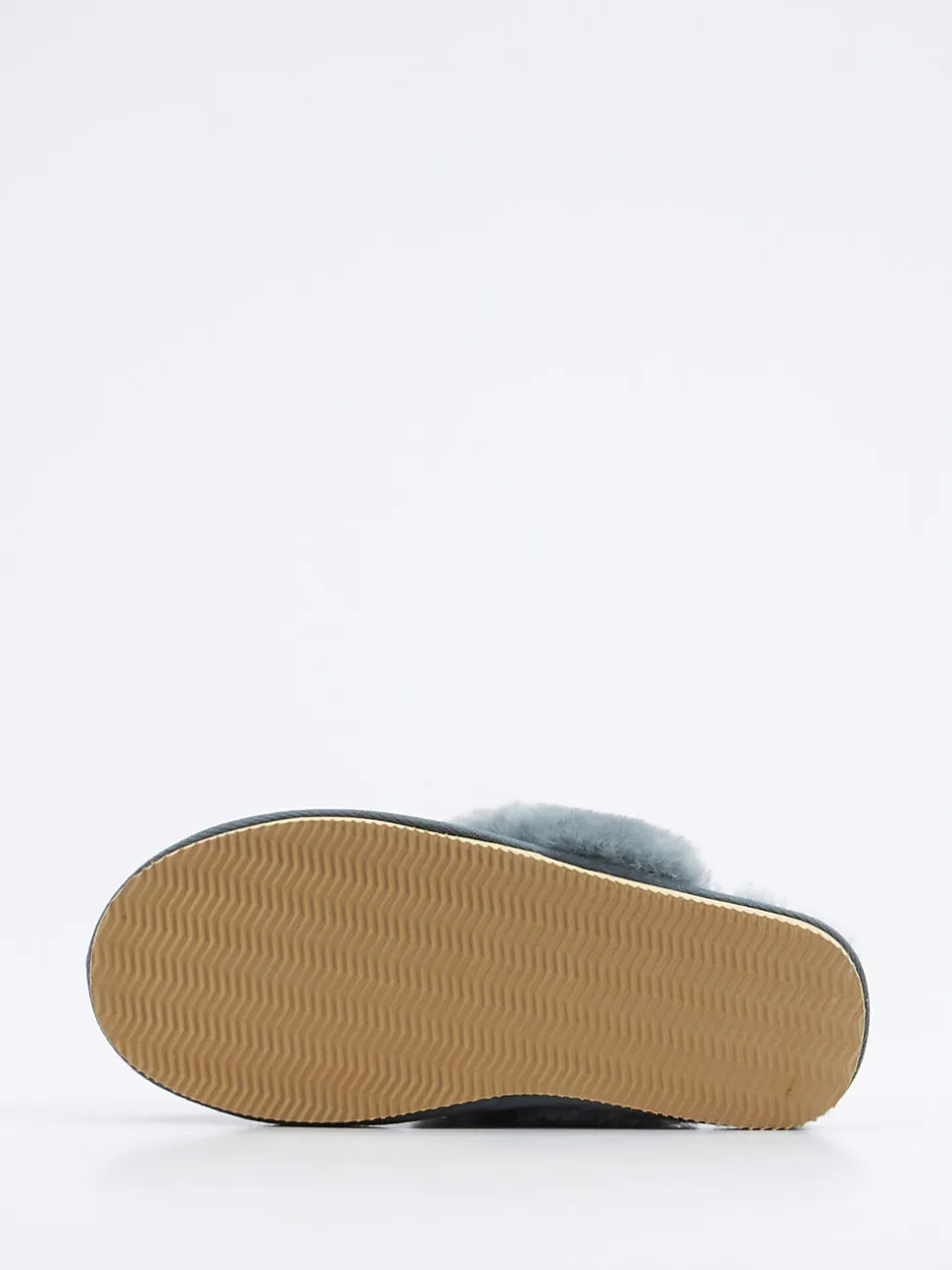 Thies – Lammfell-Pantoffel aus Veloursleder blaugrau