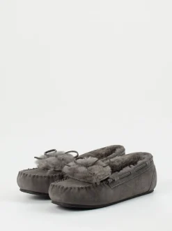 Thies – Mokassin-Hausschuh aus Veloursleder grau