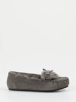 Thies – Mokassin-Hausschuh aus Veloursleder grau