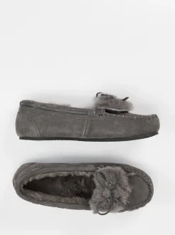 Thies – Mokassin-Hausschuh aus Veloursleder grau