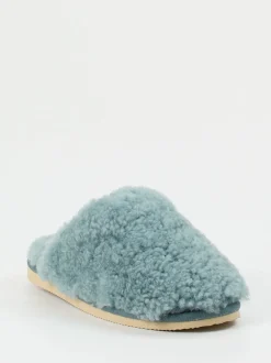 Thies – Pantoffeln aus Lammfell in Blaugrau