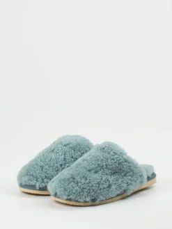Thies – Pantoffeln aus Lammfell in Blaugrau