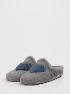 Thies – Pantoffeln aus Textil in Grau mit Herzmotiv