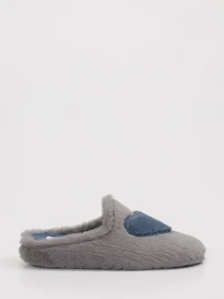 Thies – Pantoffeln aus Textil in Grau mit Herzmotiv