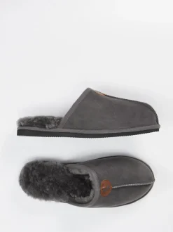 Thies – Pantoffeln aus Veloursleder in Grau