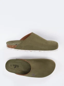 Thies – Pantoletten aus Veloursleder Olivgrün