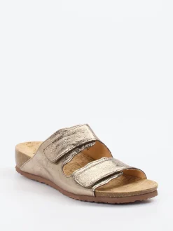 Think – Komfort-Pantolette aus Leder in Champagner