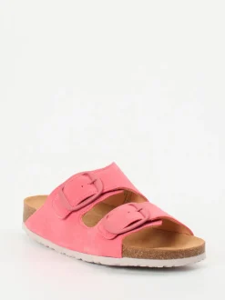 Think – Pantoletten aus Veloursleder Korallrosa