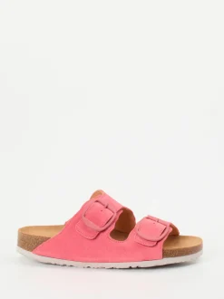 Think – Pantoletten aus Veloursleder Korallrosa
