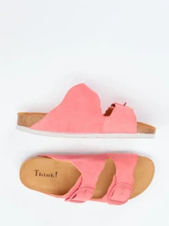 Think – Pantoletten aus Veloursleder Korallrosa