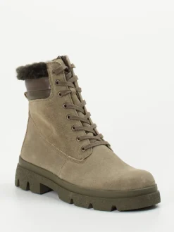 Think – Schnürstiefelette aus Veloursleder taupe