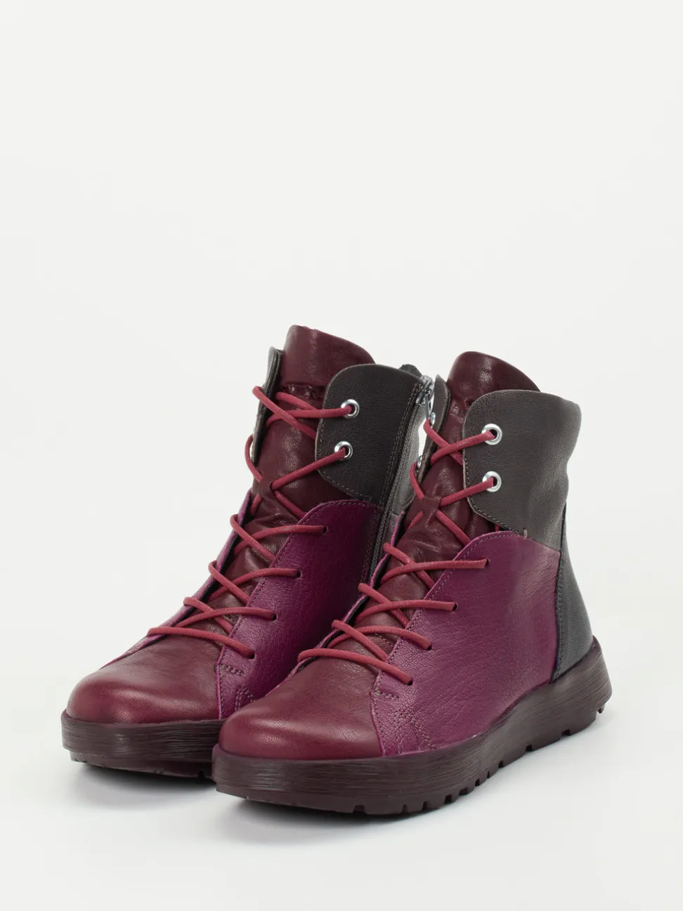 Think – Schnürstiefeletten aus Ziegenleder Brombeerrot