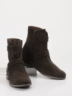Think – Stiefelette aus Veloursleder Dunkelbraun