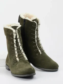 Think – Stiefeletten aus Veloursleder olivgrün