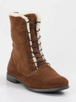 Think – Stiefeletten aus Veloursleder mittelbraun