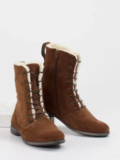Think – Stiefeletten aus Veloursleder mittelbraun