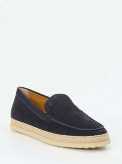Tod's – Espadrille-Loafer aus Veloursleder Blau