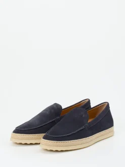 Tod's – Espadrille-Loafer aus Veloursleder Blau