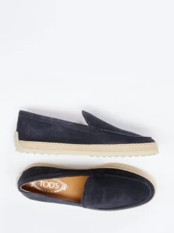 Tod's – Espadrille-Loafer aus Veloursleder Blau